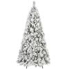 8ft Snow Flocked Christmas Tree Unlit Artificial Tree with 1445 Mixed PVC & Pine Needles Tips