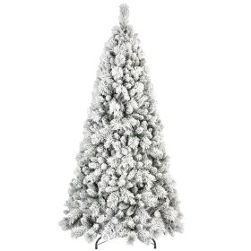 8ft Snow Flocked Christmas Tree Unlit Artificial Tree with 1445 Mixed PVC & Pine Needles Tips