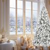 8ft Snow Flocked Christmas Tree Unlit Artificial Tree with 1445 Mixed PVC & Pine Needles Tips