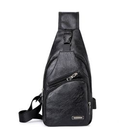 Casual Fashion Men's USB Charging Chest Bag (Option: Black)