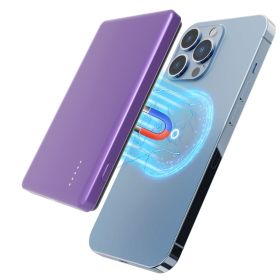 2 In 1 5000mAh 8MM Slim MagSafe Wireless Power Bank PD20W Magnetic Fast Charger Portable Phone Charger Fit For IOS Phone 15 14 13 12 Series And More (Option: Purple)