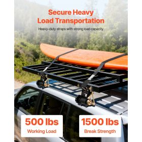 Ladder Rack Ratchet Straps, Black Square Tube Mount, 1.5 in Wide x 7.4 ft Long Black Ladder Rack Straps with Double J-Hooks, 500 lbs Load Heavy D (Quantity: 4 Pieces)