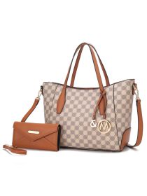 MKF Collection Gianna Vegan Leather Women Tote with matching Wallet by Mia k (Material: Vegan Leather, Color: Cognac Brown)