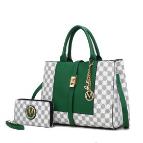 MKF Collection Yuliana 2-Piece Women's Handbag Set, Printed Satchel Purse with Matching Wallet, Stylish Vegan Leather Crossbody Bag by Mia K (Material: Vegan Leather, Color: Green)