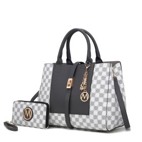 MKF Collection Yuliana 2-Piece Women's Handbag Set, Printed Satchel Purse with Matching Wallet, Stylish Vegan Leather Crossbody Bag by Mia K (Material: Vegan Leather, Color: Charcoal)