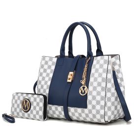 MKF Collection Yuliana 2-Piece Women's Handbag Set, Printed Satchel Purse with Matching Wallet, Stylish Vegan Leather Crossbody Bag by Mia K (Material: Vegan Leather, Color: Navy)