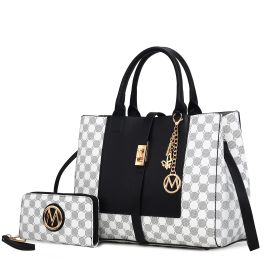MKF Collection Yuliana 2-Piece Women's Handbag Set, Printed Satchel Purse with Matching Wallet, Stylish Vegan Leather Crossbody Bag by Mia K (Material: Vegan Leather, Color: Black)