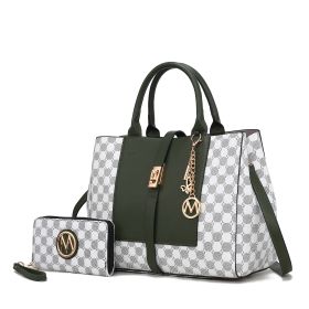 MKF Collection Yuliana 2-Piece Women's Handbag Set, Printed Satchel Purse with Matching Wallet, Stylish Vegan Leather Crossbody Bag by Mia K (Material: Vegan Leather, Color: Olive)