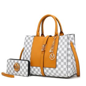 MKF Collection Yuliana 2-Piece Women's Handbag Set, Printed Satchel Purse with Matching Wallet, Stylish Vegan Leather Crossbody Bag by Mia K (Material: Vegan Leather, Color: Mustard)