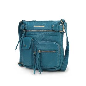 MKF Collection Stiella Women's Vintage Crossbody Bag, Faux Leather Shoulder Purse with Multiple Pockets and Adjustable Strap by Mia K (Material: Vegan Leather, Color: Teal)