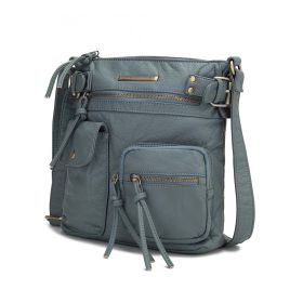 MKF Collection Stiella Women's Vintage Crossbody Bag, Faux Leather Shoulder Purse with Multiple Pockets and Adjustable Strap by Mia K (Material: Vegan Leather, Color: Denim blue)