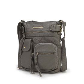 MKF Collection Stiella Women's Vintage Crossbody Bag, Faux Leather Shoulder Purse with Multiple Pockets and Adjustable Strap by Mia K (Material: Vegan Leather, Color: Grey)