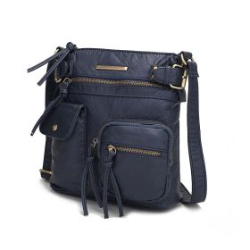 MKF Collection Stiella Women's Vintage Crossbody Bag, Faux Leather Shoulder Purse with Multiple Pockets and Adjustable Strap by Mia K (Material: Vegan Leather, Color: Navy Blue)