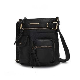 MKF Collection Stiella Women's Vintage Crossbody Bag, Faux Leather Shoulder Purse with Multiple Pockets and Adjustable Strap by Mia K (Material: Vegan Leather, Color: Black)